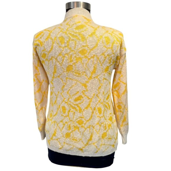 Vintage Jordan Marsh Yellow White Cardigan Sweater Medium Shoulder Pads‎ Italy - Picture 2 of 11